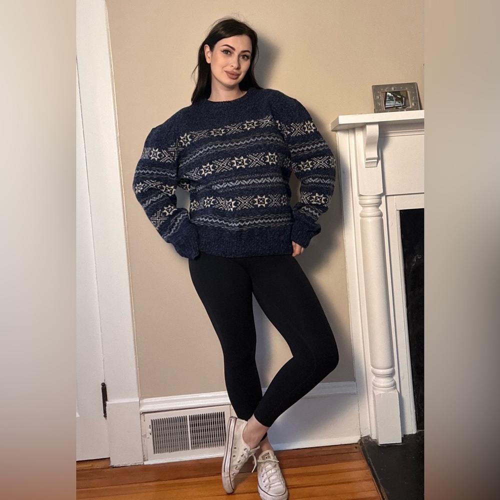 Vintage Wool Fair Isle Nordic Sweater Made in USA Cozy Oversized Cabin